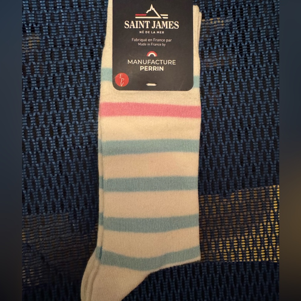 Saint James Men's Socks - Light Blue, Pink, Cream Stripes
